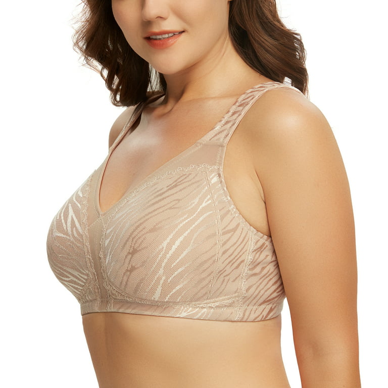 Exclare Women's Minimizer Bras Comfort Non Padded Full Figure Large Busts  Wirefree Plus Size Bra(Beige,46G) 