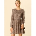 thumbnail image 3 of Vestido de dobladillo con volantes estampado de leopardo Allegra K Manga Larga para Mujeres Marrón Claro M, 3 of 6