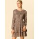 thumbnail image 3 of Vestido de dobladillo con volantes estampado de leopardo Allegra K Manga Larga para Mujeres Marrón Claro M, 3 of 6