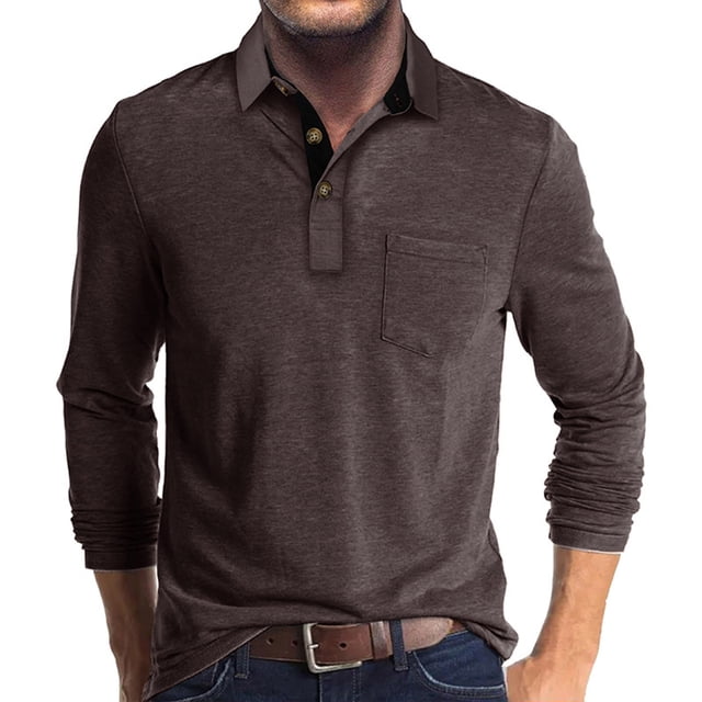 RXIRUCGD Blouse à Col Rabattu à Manches Longues et à Blocs de Couleur pour Hommes, Café, Taille : L