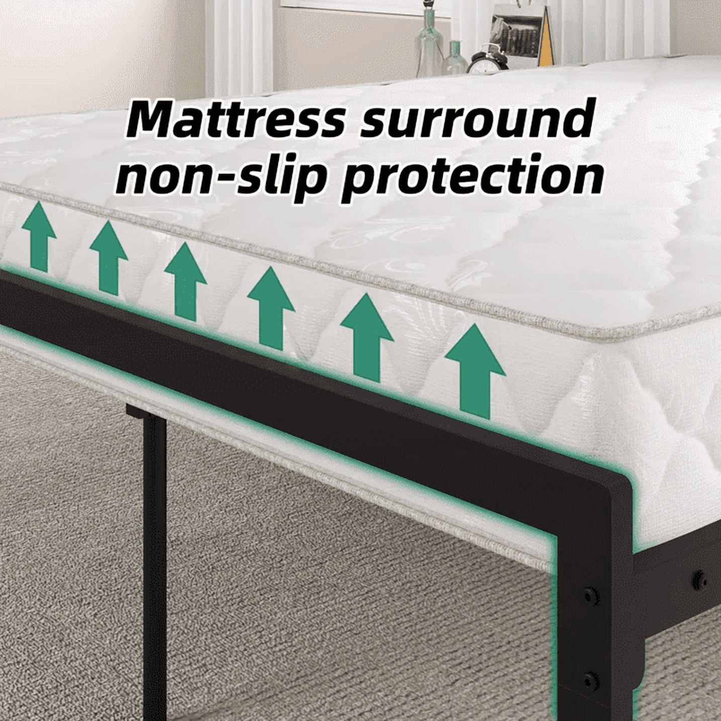 Yoneston Queen 16-Inch Heavy Duty Metal Platform Bed Frame with Large Under-Bed Storage, Non-Slip Design