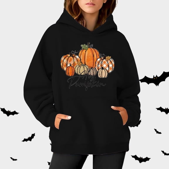Women Sweatshirt Pumpkin Print Long Sleeve Casual Pocket Pullover Hoodie Thin Womens Hoodies Pullover Jacket Women Be Still Hoodies for Women Women Casual Sweatshirts Softy Sweat Shirt Womens Hoodies