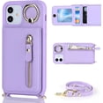 thumbnail image 2 of iPhone 12 Mini Case with Card Holder for Women, iPhone 12 Mini Phone Case Wallet with Strap Credit Card Slots Crossbody with Kickstand Zipper Case for iPhone12mini - Purple, 2 of 16