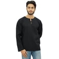 thumbnail image 1 of Atasi Men's Black Short Kurta Round Keyhole Neck Cotton Tunic Shirt-Large, 1 of 7