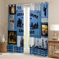thumbnail image 2 of Retro Cabin Curtains Rustic Bear Deer Curtains & Drapes Hunting Wild Animal 30%-50% Blackout Curtains Plaid Lodge Farmhouse Western Country Black Blue Teal Lattice Room Decor,Grey, 2 of 6