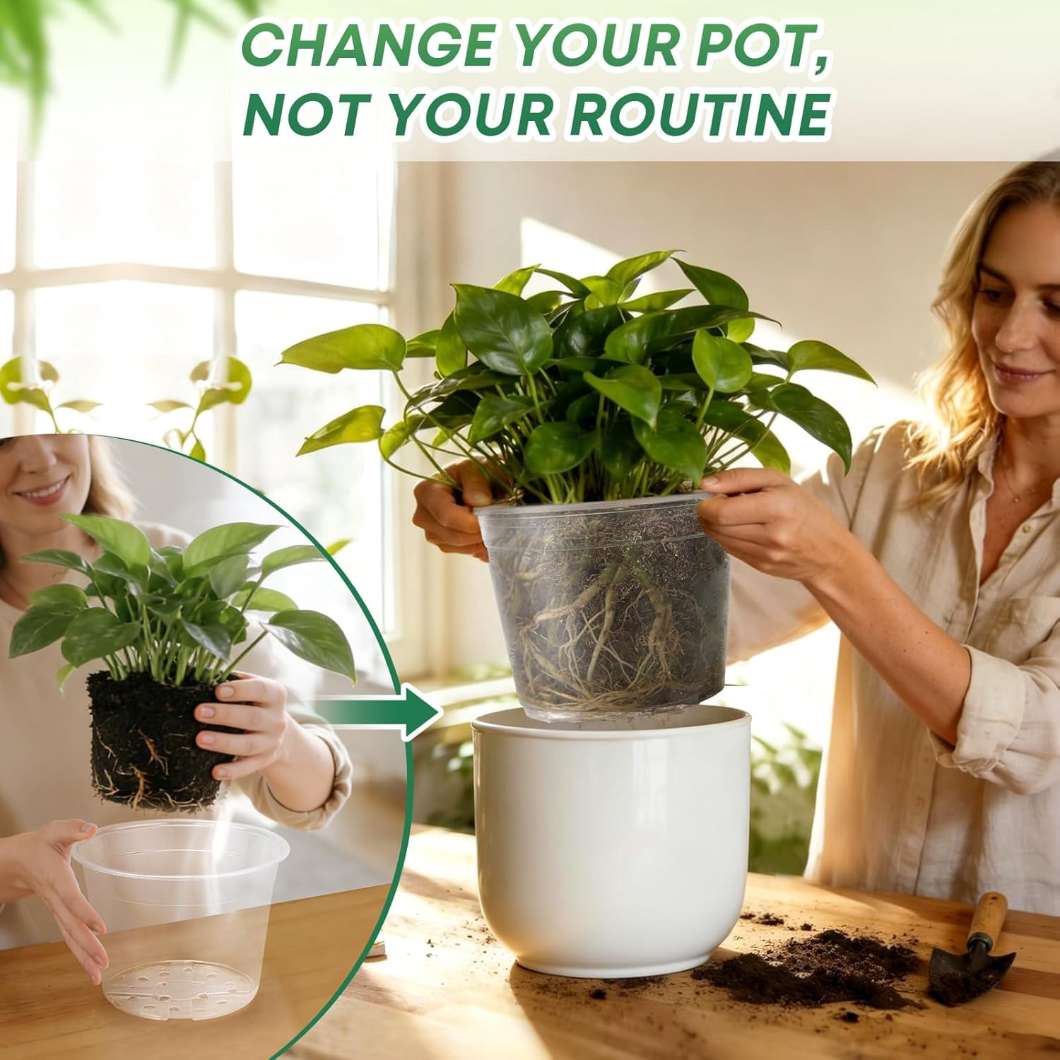 Inch Large Clear Nursery Pots with Drainage Hole, Plastic Plant Pots for Seedling Flower Vegetable, Indoor Outdoor Gardening, Used as Liner Inside Decorative Pot