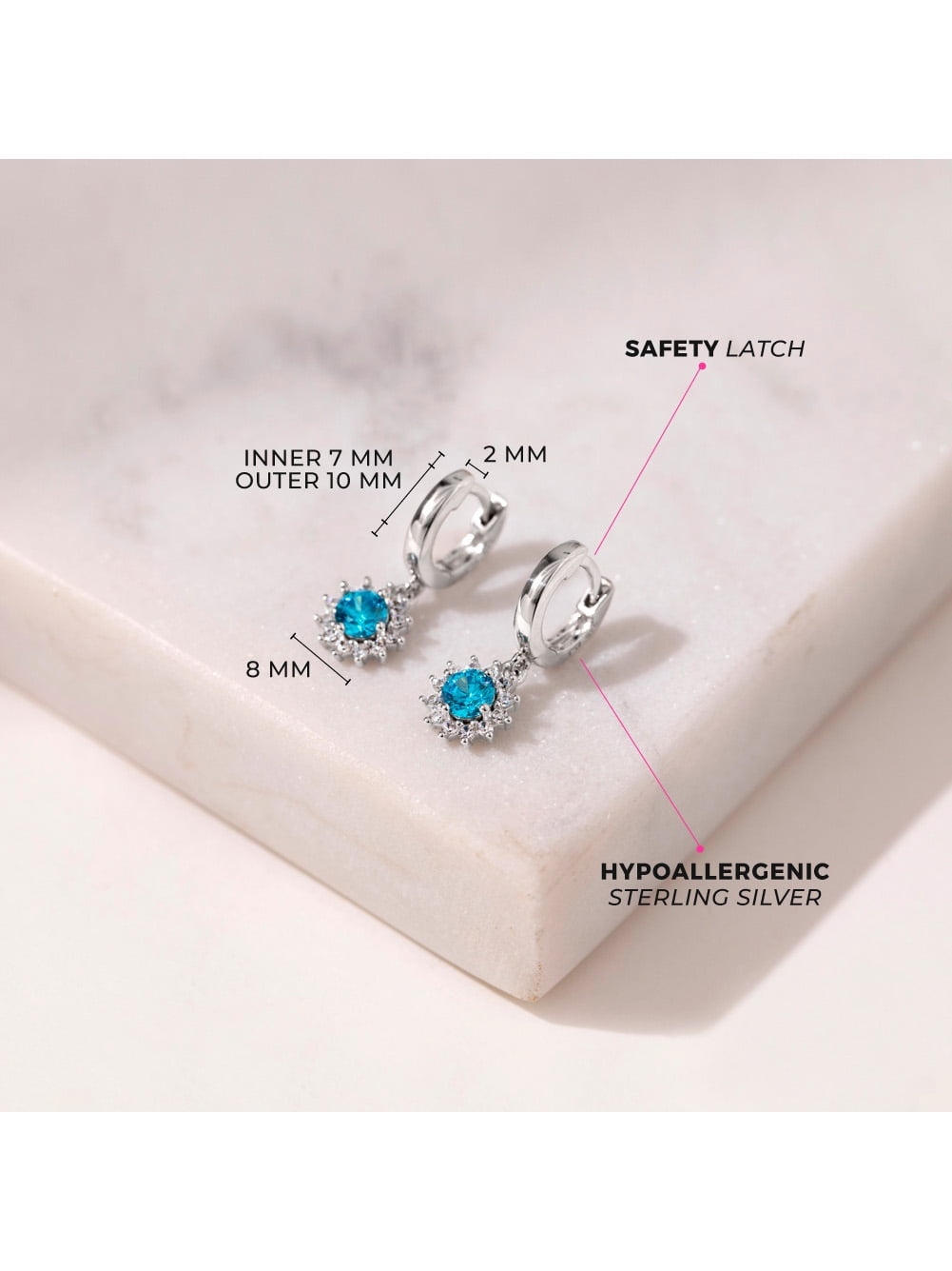 925 Sterling Silver Clear Blue CZ Flower Dangle Hoop Earrings for Girls & Teens