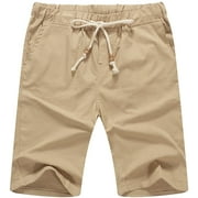 NITAGUT Men's Linen Casual Classic Fit Short Drawstring Summer Beach Shorts Khaki M