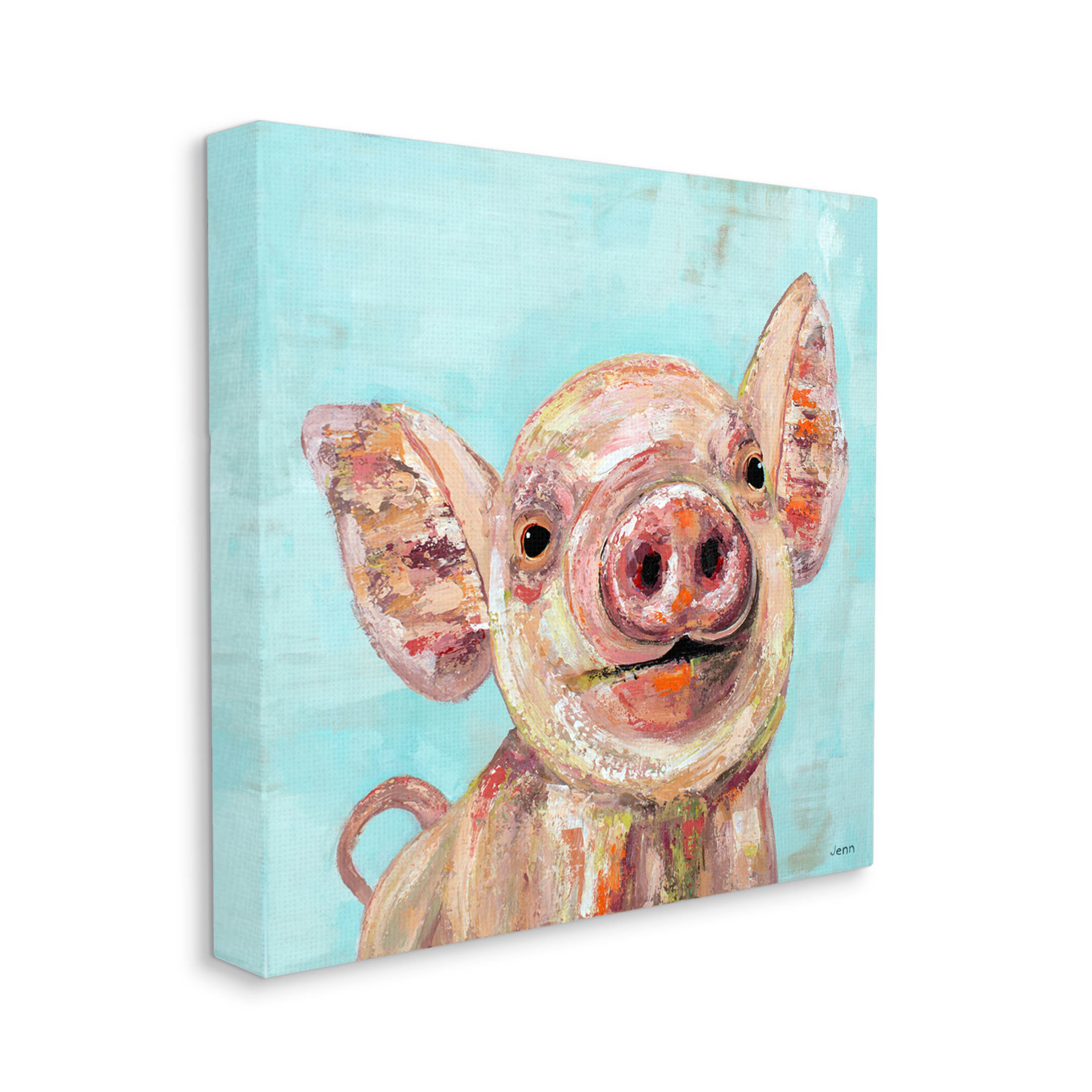 Smiling Pig Farm Animal Animals & Insects Painting Gallery Wrapped Canvas Print Wall Art