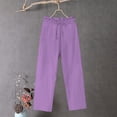 thumbnail image 2 of QATAINLAV Plus Size Linen Pants for Women Solid Baggy Lounge Palazzo Pant Lightweight Comfy Drawstring Straight Leg Beach Pants Vacation Lounge Wear Purple XXL mother's day gifts, 2 of 4