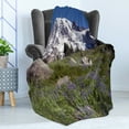 thumbnail image 4 of Mt Rainier Soft Flannel Fleece Throw Blanket, Purple Tones Wild Flowers Meadow and Rocky Mountain Scenery Picturesque, Cozy Plush for Indoor and Outdoor Use, 60" x 80", Multicolor, by Ambesonne, 4 of 5