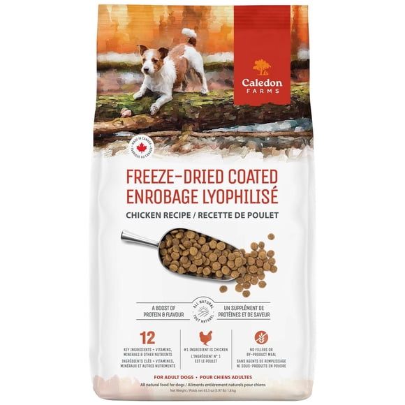 Nourriture sèche pour chiens Caledon Farms, recette de poulet enrobé lyophilisé entièrement naturel, de qualité supérieure, 1,8 kg
