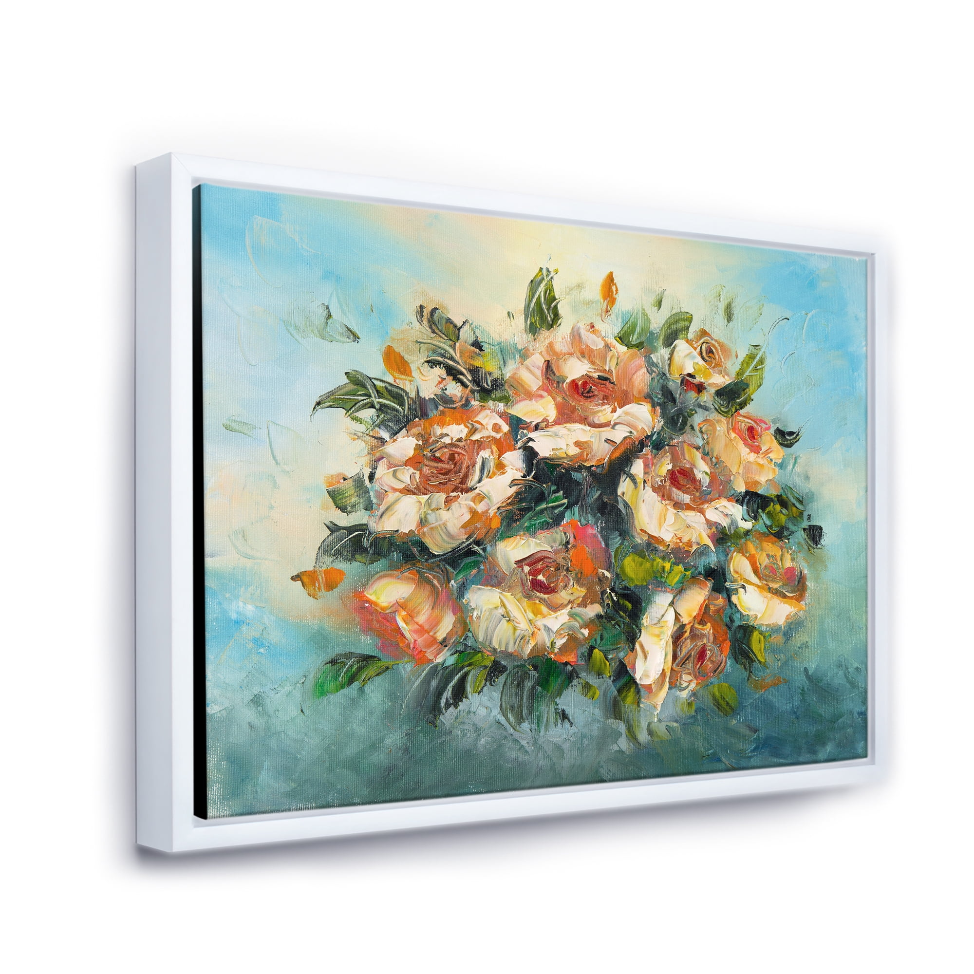 Designart 'Ancient Flowers Bouquet Of Dark Pink Flowers' Traditional Framed Canvas Wall Art Print