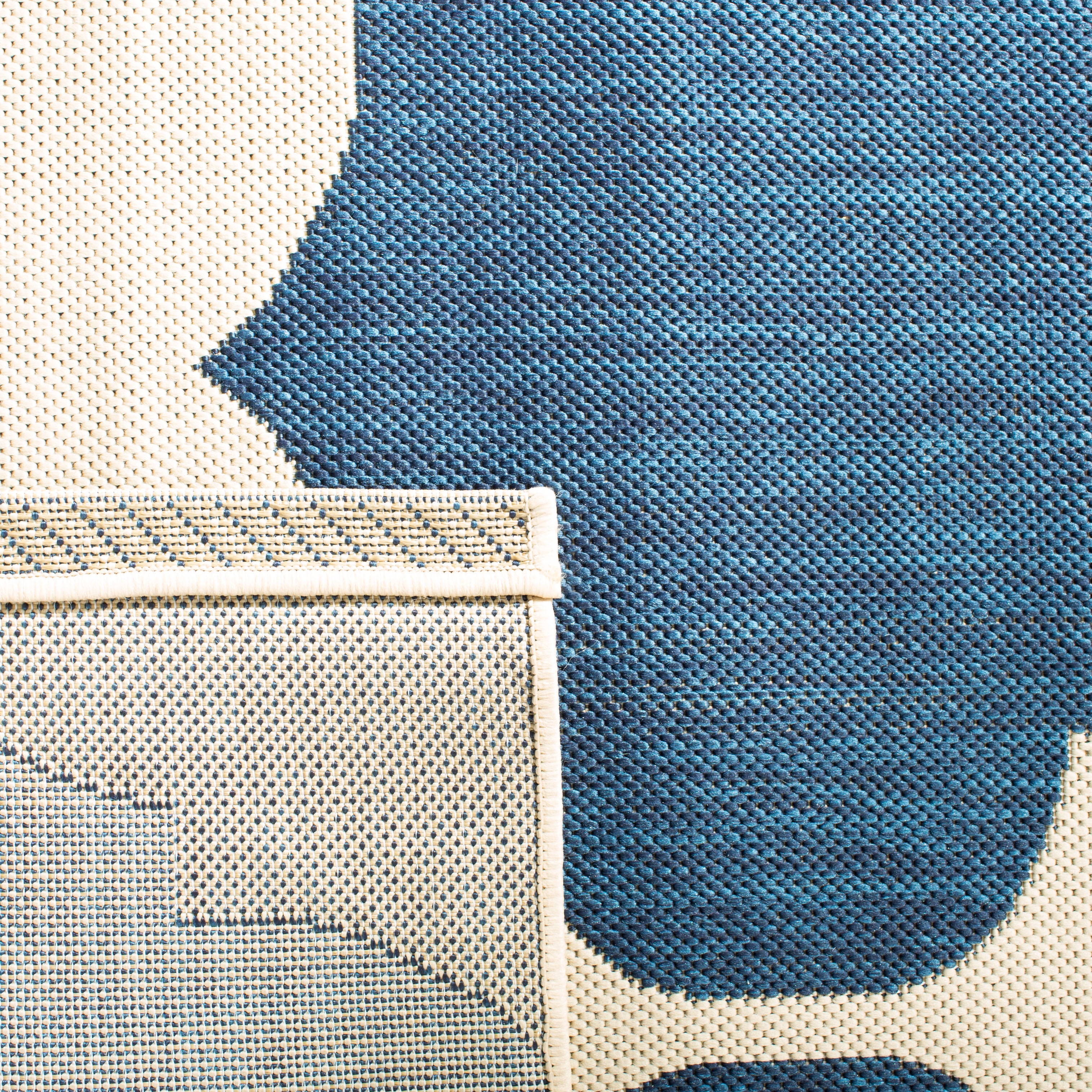 Safavieh Courtyard Elwyn Geometric Indoor/Outdoor Area Rug, Beige/Navy, 5'3" x 5'3" Square