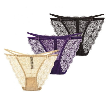 

Linen Purity G-String Womens Underwear Lace Low Rise - See Through Panties Breather Seamless Smooth Lace Thongs for Women(3-Packs)