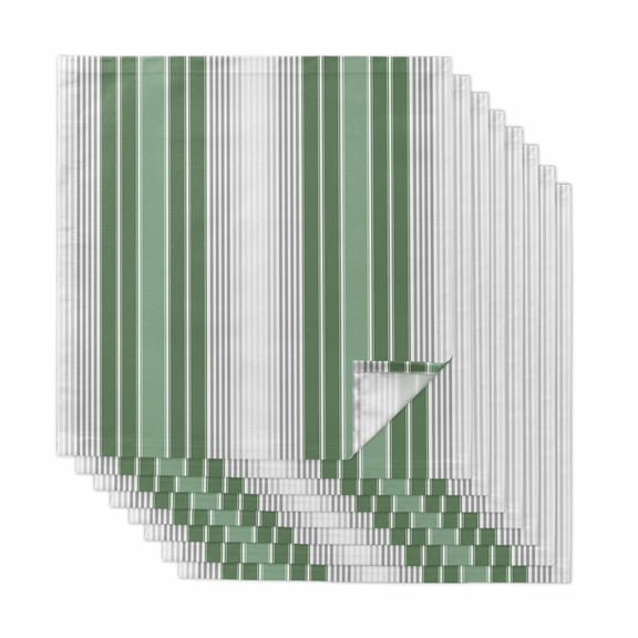 Sage Green Grey Stripe Cloth Napkins, Farmhouse Simple Striped Washable and Reusable Dinner Napkins Set of 8, Table Napkin for Kitchen Party Birthday Wedding Hotel Housewarming 20"x20"