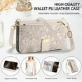 thumbnail image 2 of ELEHOLD Floral Embossed Leather Wallet Case for iPhone 16e with Zipper Cash Slot, Card Holder Shockproof TPU Anti-Scratch Flip Stand Wallet Case Cover With Detachable Strap , Beige, 2 of 12