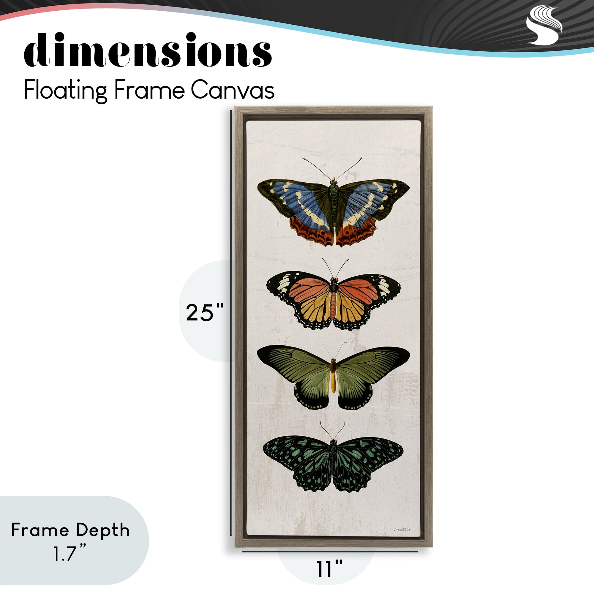 Stupell Industries Butterfly Lineup Vintage Brown Framed Floater Canvas Wall Art, design by Dan Meneely