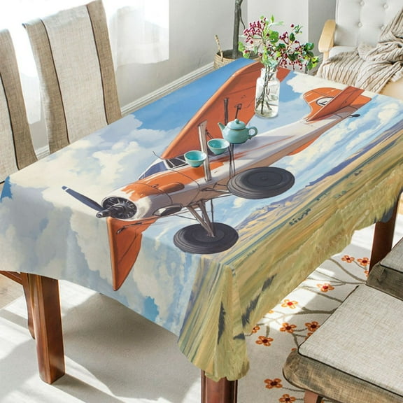 WOBOGO Orange Airplane Square Tablecloth 54×54in Polyester Fabric Tablecloth Washable Dust Resistant Wrinkle Resistant