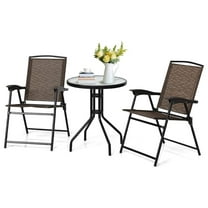 3 Pieces Patio Bistro Set, Outdoor Folding Chairs & Table Set with Tempered Glass , Round Table & 2 Foldable Chairs, Small Outdoor Furniture Set for Garden, Poolside & Backyard