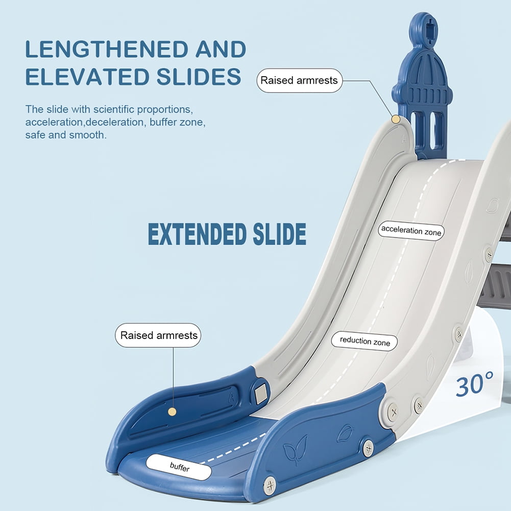 Kadyn Indoor Kids 4 Function Slide, Plastic Playground Slide for Toddler, Blue Toddlers Indoor Slide with a Basketball Circle Kadyn Indoor Kids 4 Function Slide, Plastic Playground Slide for Toddler, Blue Toddlers Indoor Slide with a Basketball Circle