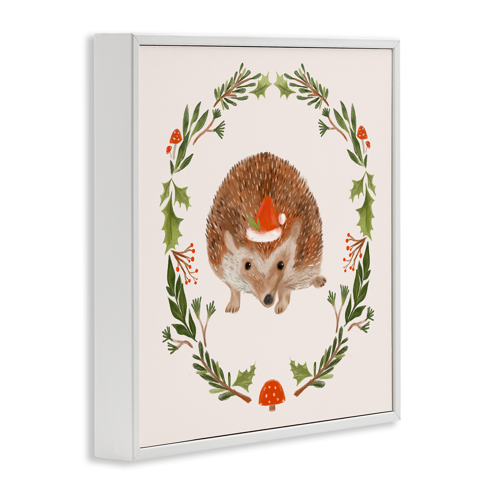 Stupell Industries Holiday Hedgehog Wreaf Holiday Painting White Framed Art Prints Wall Art, 17 x 17