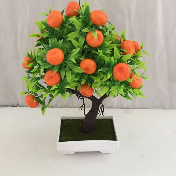 Bonsái de plantas artificiales, maceta de plástico naranja + pequeño árbol frutal en maceta, juego de flores para sala de estar, tienda, hotel, decoración de fiesta Zhivalor 2027199-2