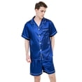 thumbnail image 6 of Aisomnus Men's Silk Pajama Set | Silky Satin | Short Sleeve Top and Shorts | Button nightwear Set-L, 6 of 9