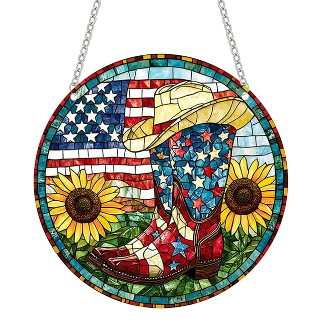 JJKBVCLO Ocean 2D Acrylic Art Stained Window Wall Pendant Round Disc With Chain Pendant Porch Window Decoration