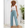thumbnail image 5 of Chiclily Women's Wide Leg Pants with Pockets Lightweight High Waisted Adjustable Tie Knot Loose Trousers Flowy Summer Beach Lounge Pants, US Size Large in Blue Gray, 5 of 9