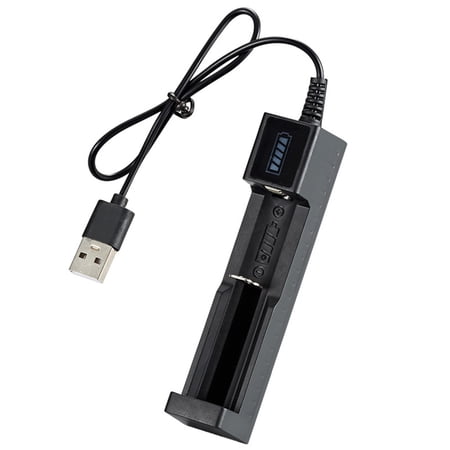 husxh 3.7V Rechargeable Lithium Battery Smart Charger 1 Slot Charger for 16340 14500 18650 26650 USB Fast Charge LED Display