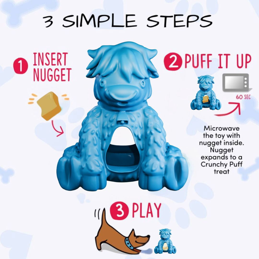 Yeti Dog Chew Puff and Play Interactive Treat Dispensing Dog Toy, Yak, Blue