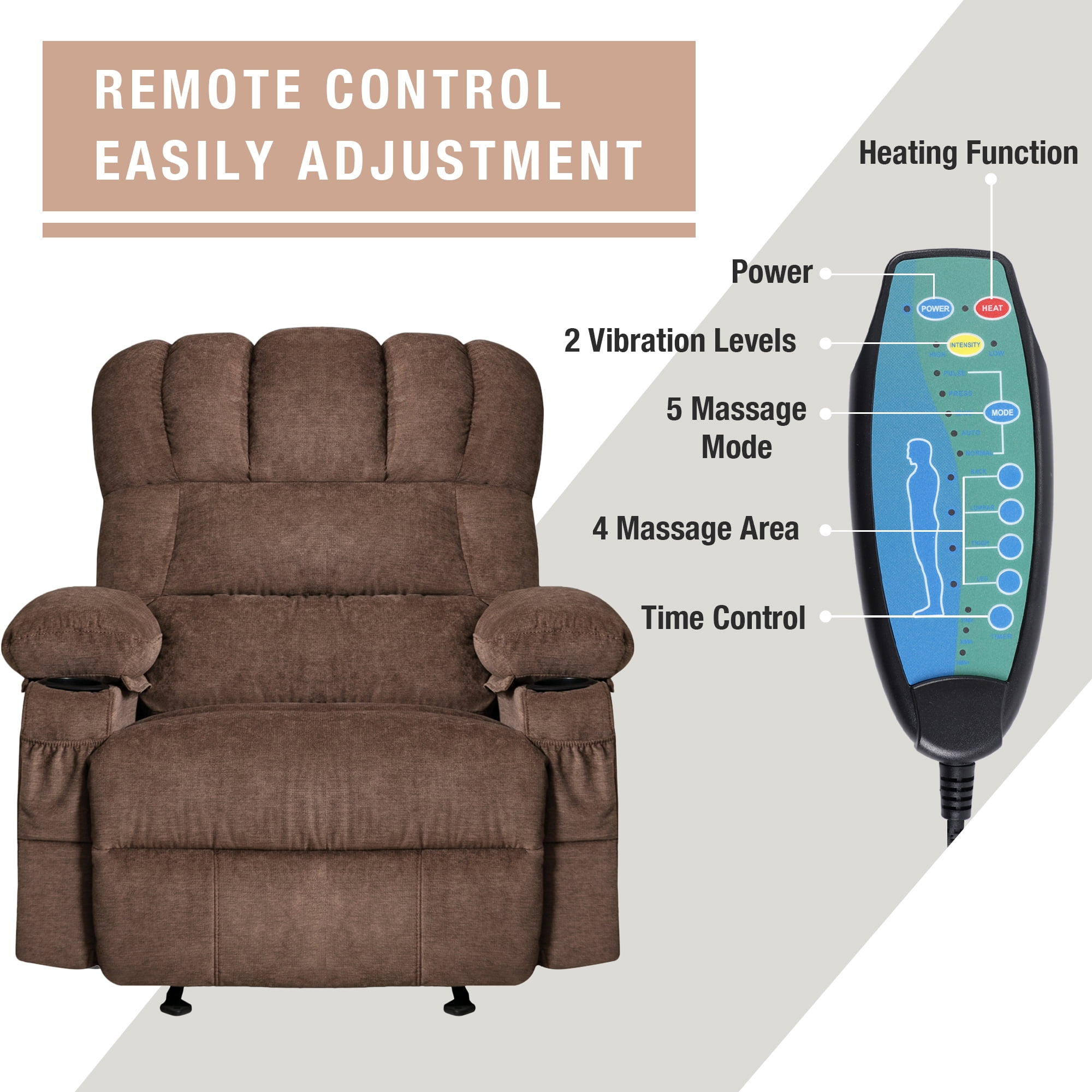 BTMWAY Heated Massage Recliner Chair, Fabric Manual Recliner Couch with  Rocking Function, Cup Holder and Side Pocket, Ergonomic Reclining Sofa Wide  Seat Massage Lounge Chair for Adults Elderly, Gray 