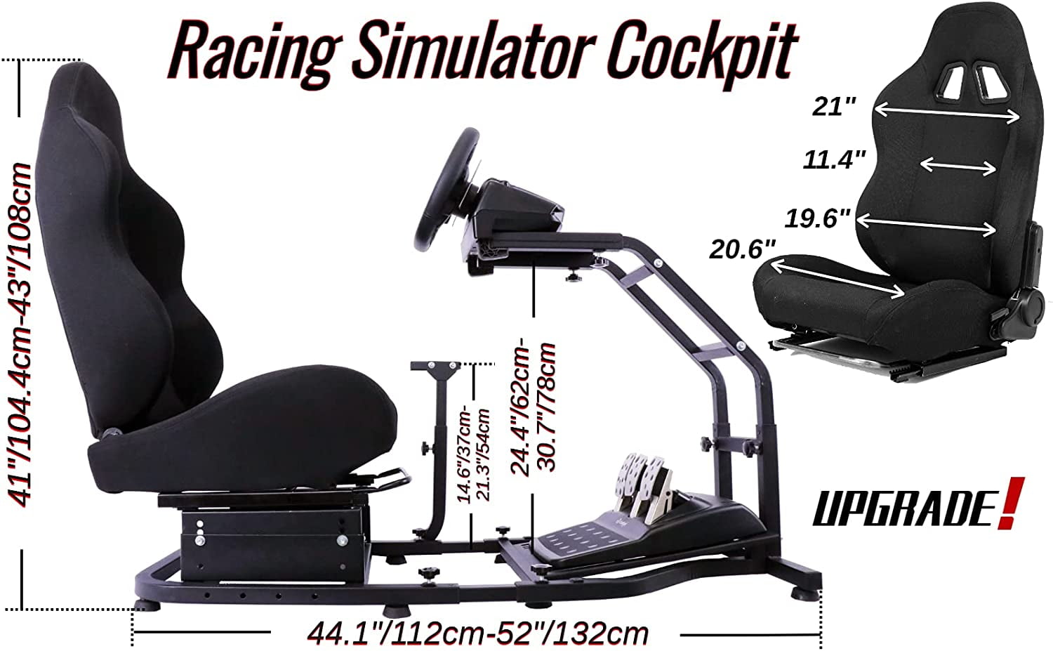 Minneer Simulator Driving Cockpit with Racing Black Seat Compatible with Logitech  G27/G29/G920/G923,Wheel and Pedals Not Include 