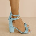 thumbnail image 2 of FSJ Women Classic Lace Up Round Open Toe Sandals Chunky Block High Heel Pumps Velvet Ankle Tie Comfort Party Dress Shoes Size 9 Blue, 2 of 4