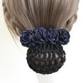 thumbnail image 1 of Vintage Trendy Classic Crochet Bun Net Mother's Day Gift Gift For Mom Mesh Flower Hair Accessories Nurses Korean Style Headdress Rose Spring Clip Flower Bun Net Snood Women Hairpin NAVY BLUE ROUGH NET, 1 of 8