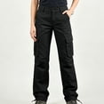 thumbnail image 2 of Women's Cargo Pants, Straight Leg Solid Trousers with Multi Pockets, Casual Long Pants for Work Outdoor Hiking Wear | VerBelle,Black L, 2 of 7