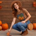 thumbnail image 5 of Halloween Women's Fall Short-Sleeve T-Shirts Autumn Pumpkin Printed Tshirts Western Country Music Graphic Tees Light Brown S, 5 of 7