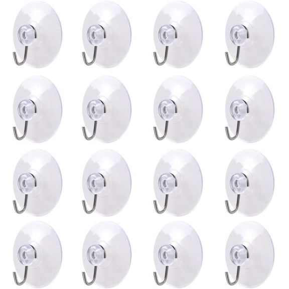 TECHMILY 16/24/36-Pack 45mm Suction Cup Hooks | Heavy-Duty Transparent Vacuum Hooks (Holds Up to 2kg) for Shower, Kitchen, Bathroom & Wreath Hanging
