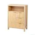 thumbnail image 2 of Ktaxon Fluted MDF Bathroom Floor Cabinet with Grille Single Door and Three Drawers, Oak, 2 of 10