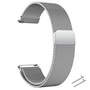 Stainless Steel Watch Band Mesh 20 mm Replacement Metal Bracelet Stainless Steel Bracelet with Magnetic Clasp Smartwatch Quick Release Watch Watches Replacement Band for Women Men (Silver)
