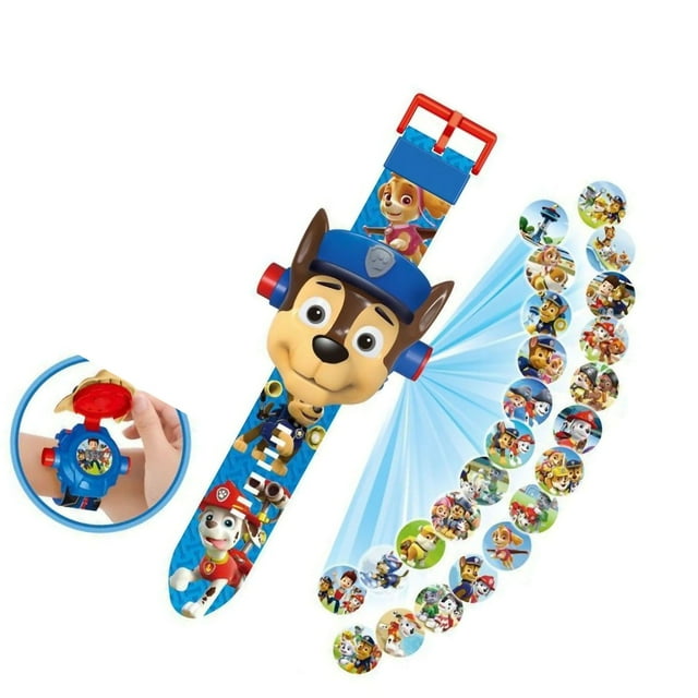 Reloj proyector para niños, juguete con patrón de perro de dibujos animados, regalo de cumpleaños de Navidad para niños de 3 a 8 años, azul