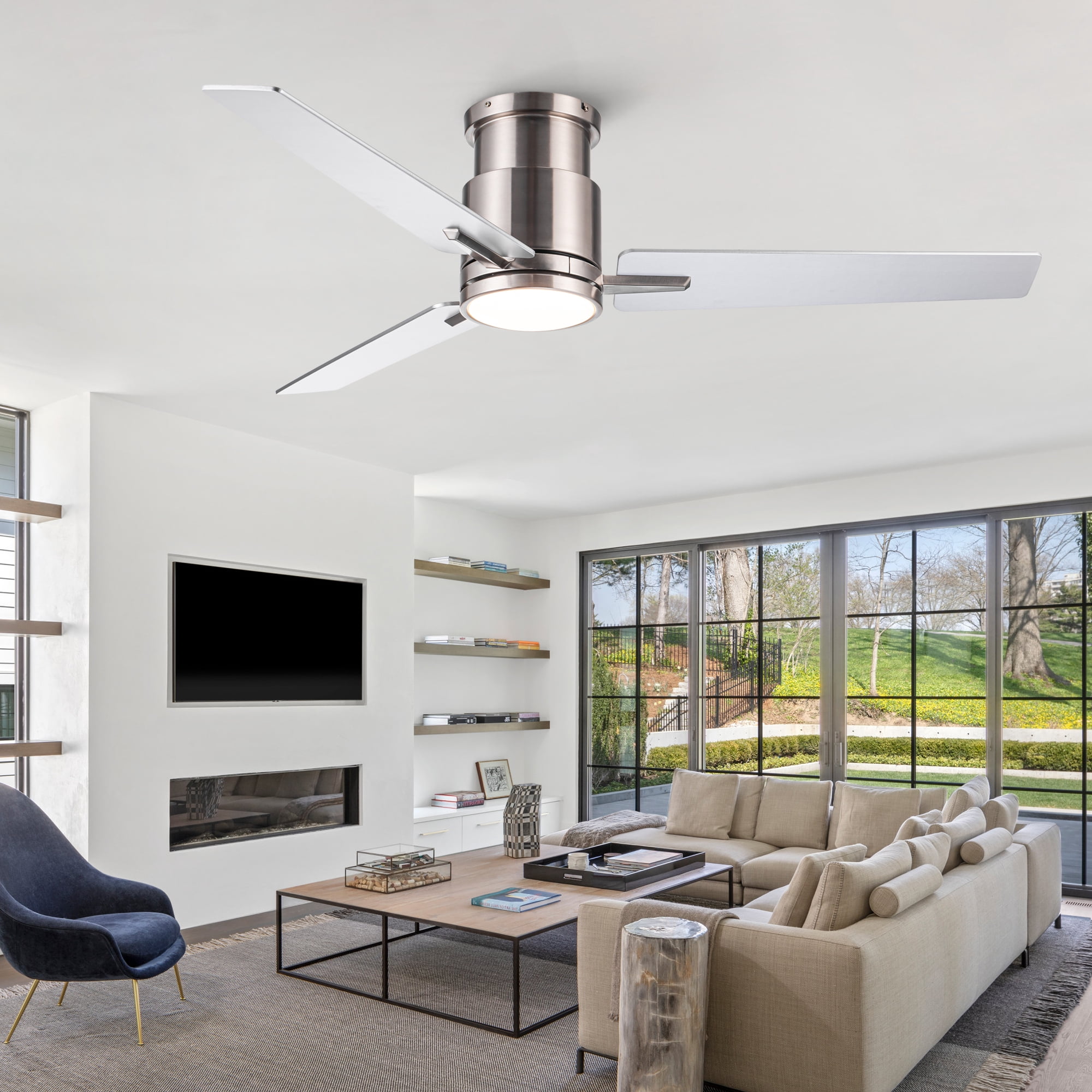 Leumius 52" Bruched Nickel Lowe Profile Ceiling Fan with Dimmable 3CCT LED Light,Modern Ceiling Fan for Living Room Bedroom