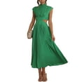 thumbnail image 3 of Glonme Ladies Tank Dress Stand Collar Long Maxi Dresses Solid Color Summer Beach Sundress Holiday Bohemian Hawaiian Sleeveless Green XL, 3 of 4