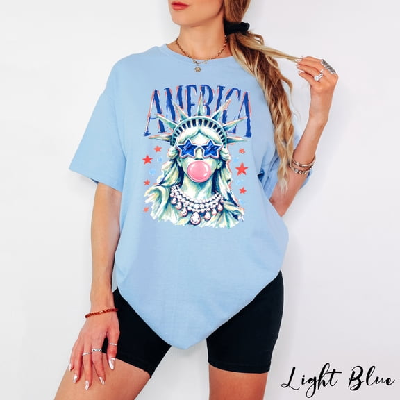 Statue of Liberty Bubble Gum Shirt, America 250th Anniversary Tee, 4th of July Shirts for Women, Independence Day T-Shirt