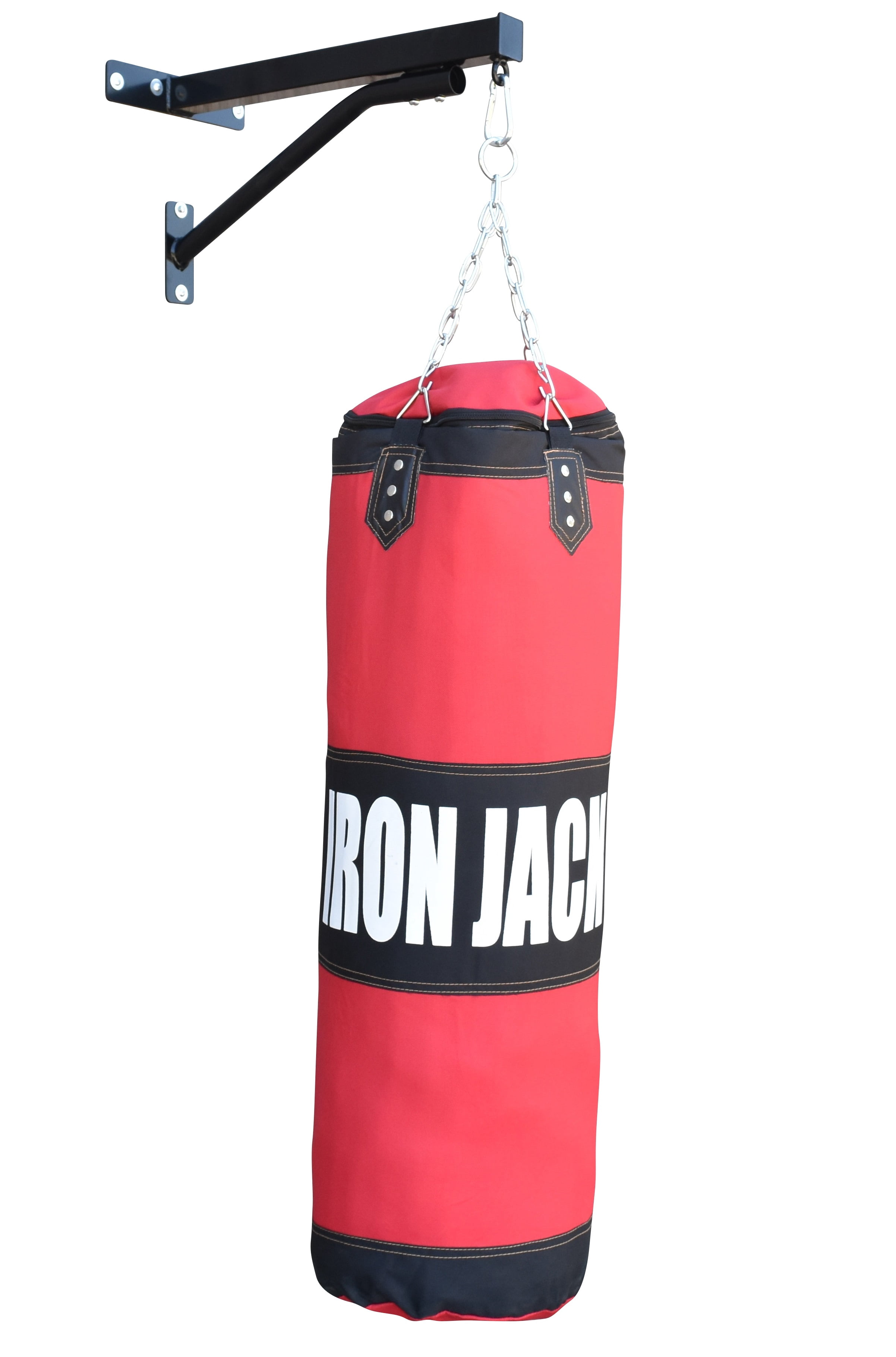 IRON BAR Heavy Bag Full Kit Boxing Punching Bag with Gloves Unfilled Sandbag for Boxing, MMA, Karate, Muay Thai, Kick Boxing, Martial Arts, Punching Training, Kicking - Hanging Chain w Bracket White
