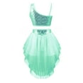 thumbnail image 3 of DPOIS Kids Girls Shiny Sequins Ballet Latin Modern Dance Outfit Crop Top Mesh Skirt, 3 of 6