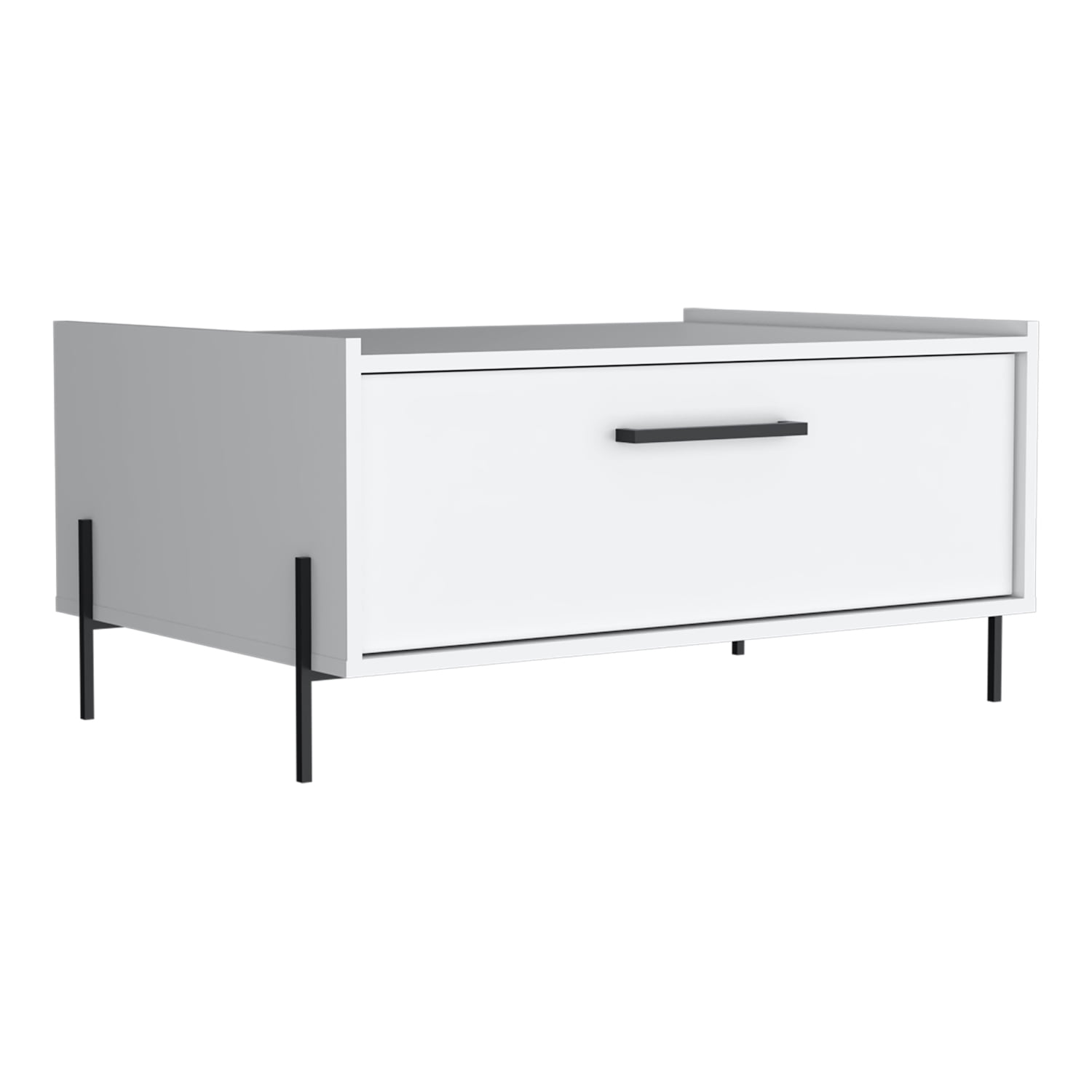 Minimalistic Living Room Coffee Table with Storage, Modern White Finish