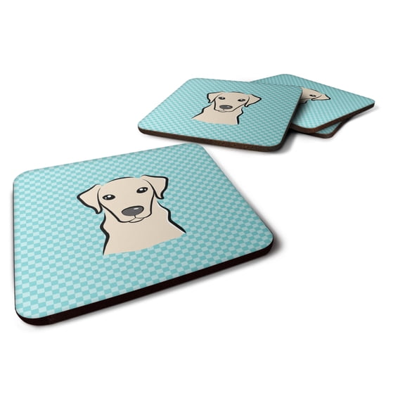 Carolines Treasures BB1160FC Checkerboard Blue Yellow Labrador Foam Coaster Set of 4 3 1/2 x 3 1/2 multicolor