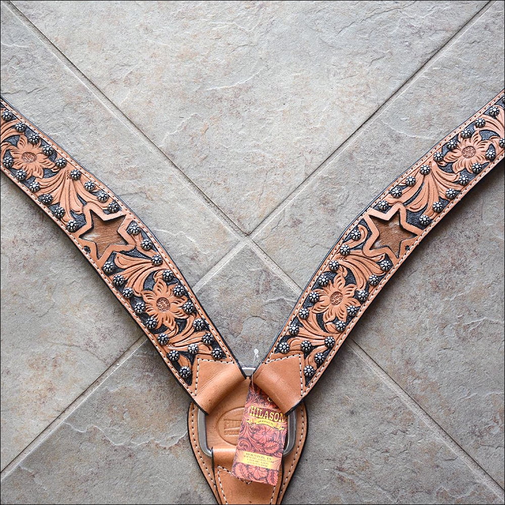 Western Brown Leather 2.5" Wide Hand Tooled Breast Collar 